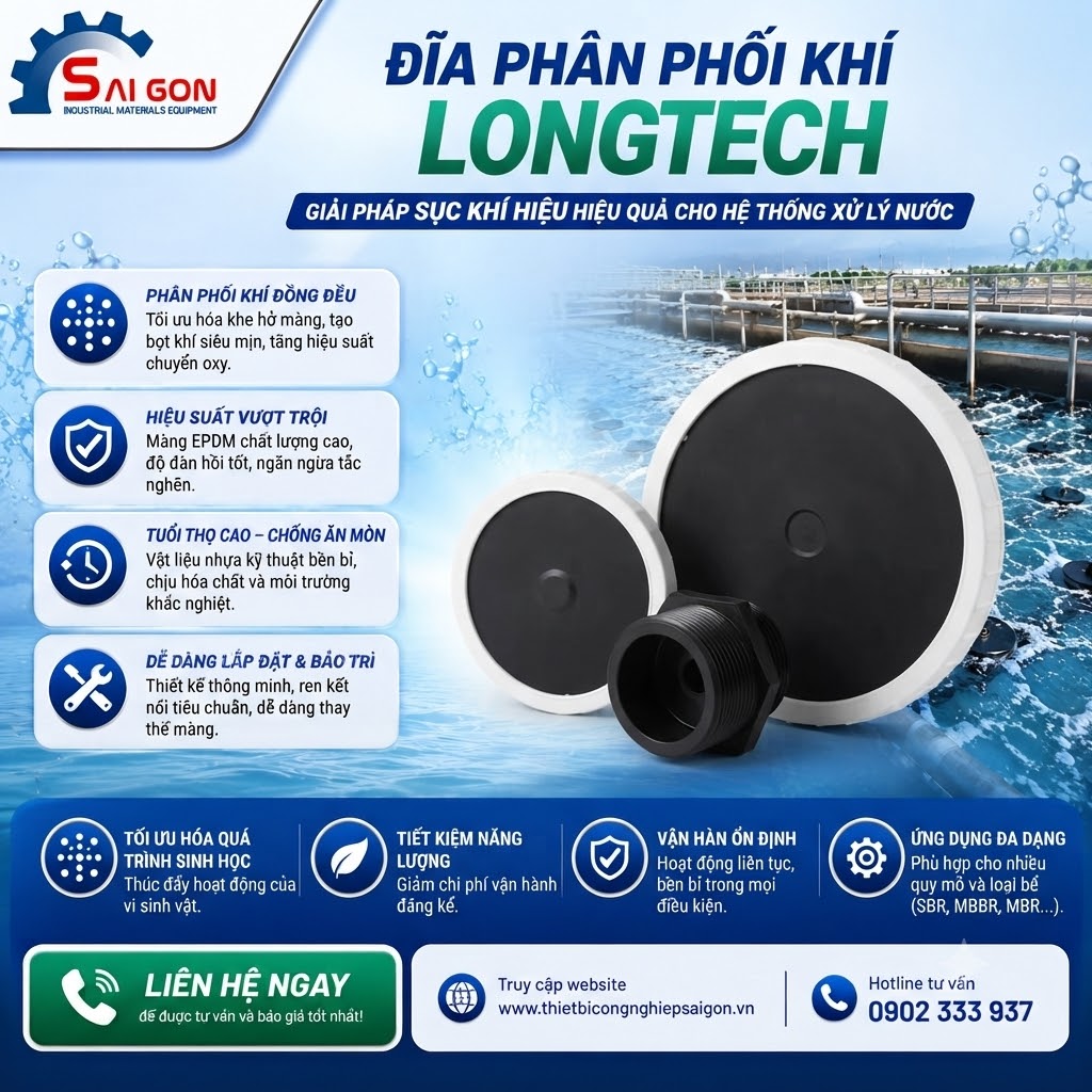 Đĩa phân phối khí Longtech, Đĩa thổi khí Longtech nhập khẩu Đài Loan