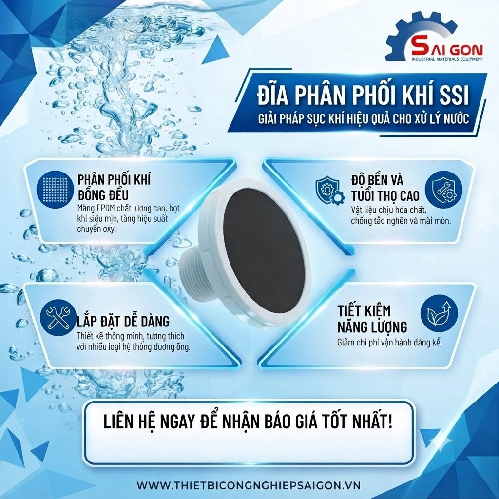 Đĩa phân phối khí SSI, đĩa thổi khí SSI nhập khẩu Mỹ 100%