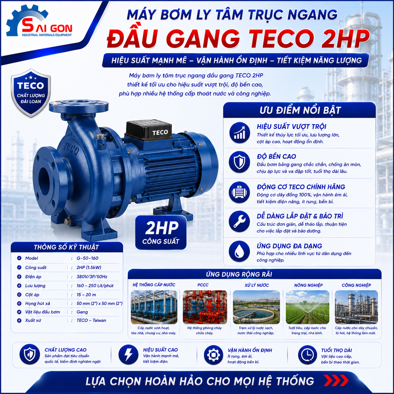 Máy bơm ly tâm đầu gang Teco 2HP