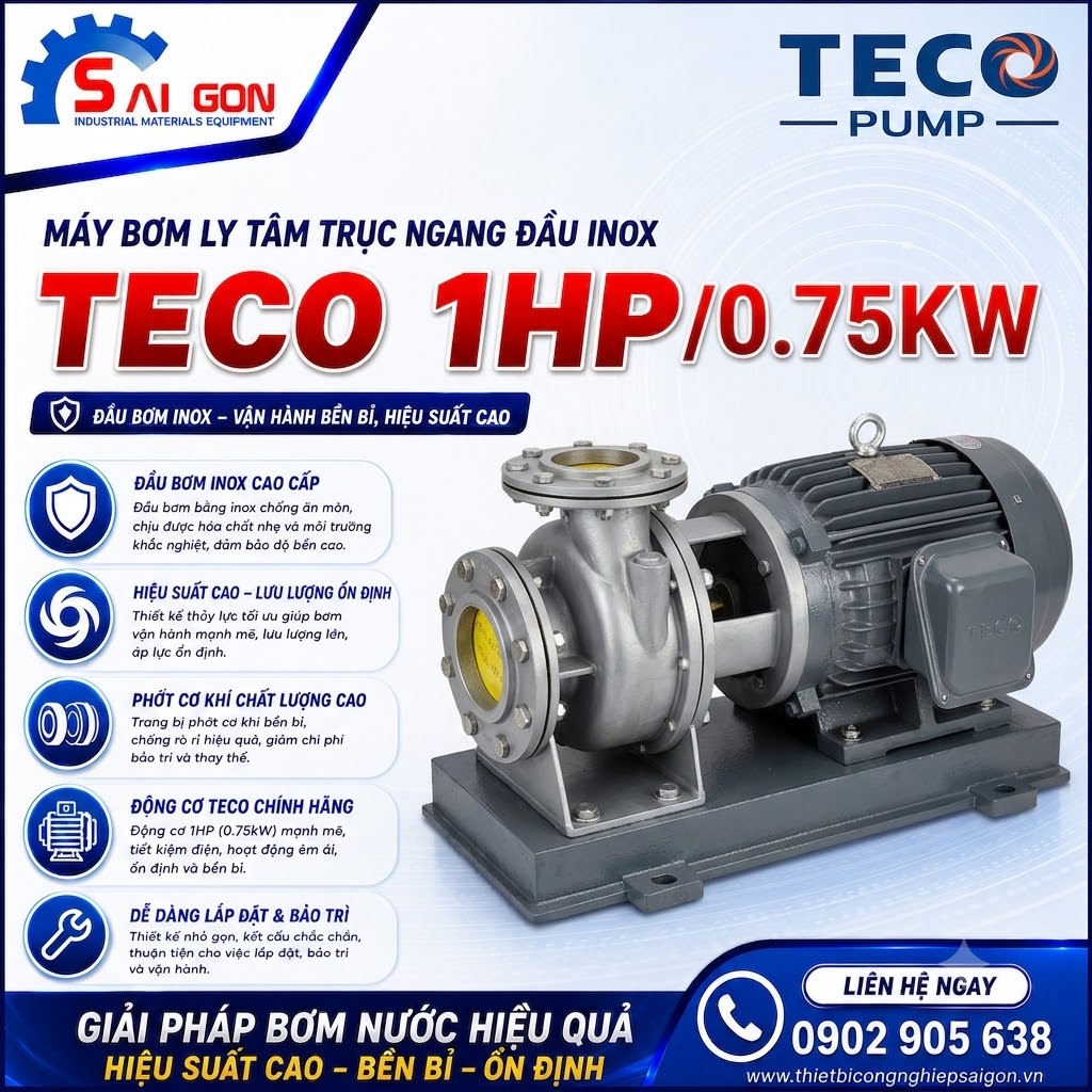 Máy bơm ly tâm đầu inox Teco 1HP