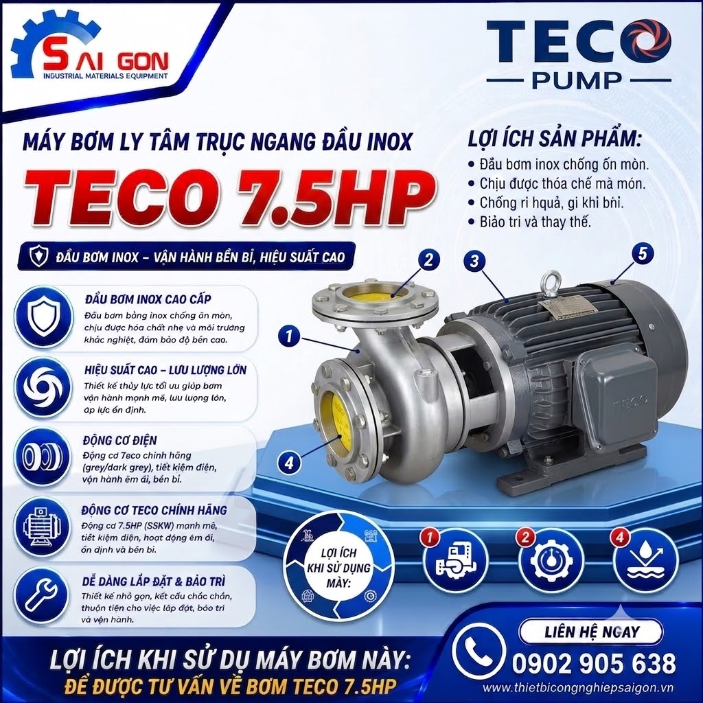 Máy bơm ly tâm đầu inox Teco 7.5HP