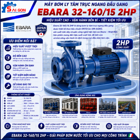 Máy bơm ly tâm trục ngang Ebara 32-160/1.5 2HP