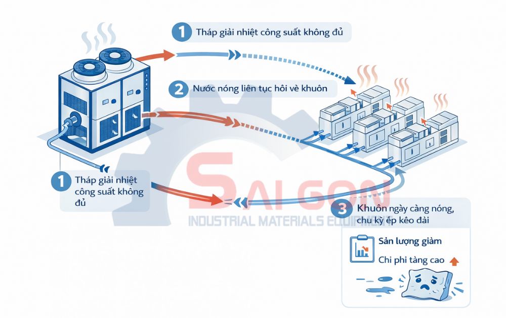 Những vấn đề phổ biến khi hệ thống th&aacute;p giải nhiệt kh&ocirc;ng ph&ugrave; hợp cho ng&agrave;nh nhựa