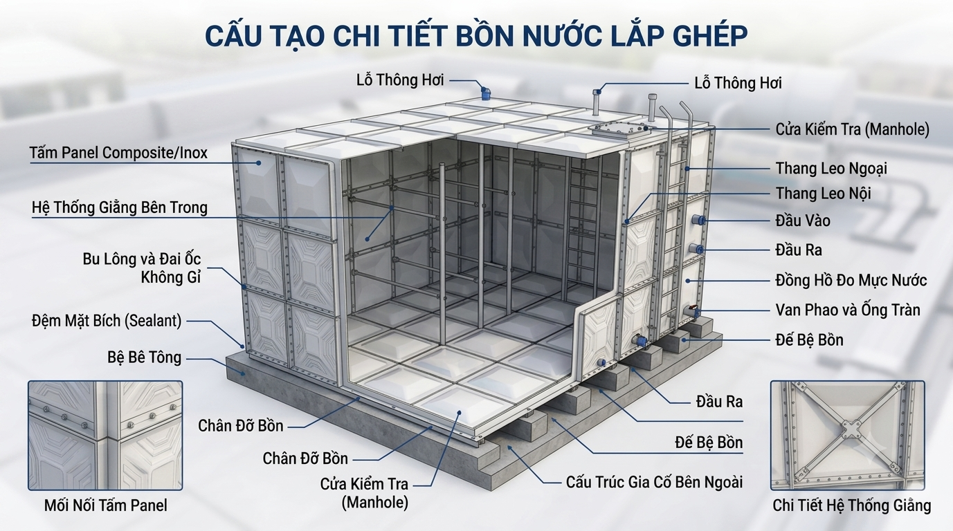 Cấu tạo bồn composite lắp ghép