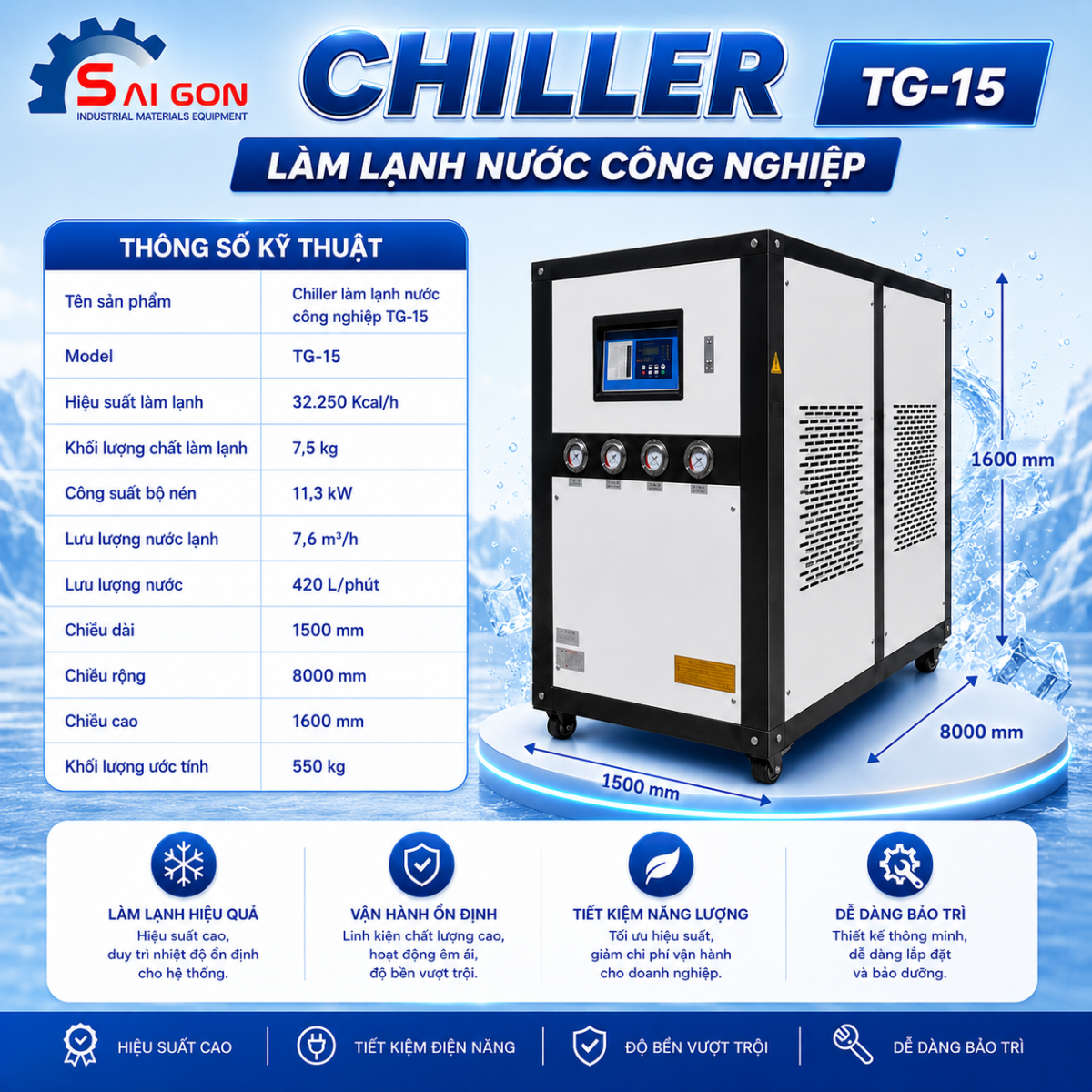 Th&ocirc;ng số kỹ thuật  chiller tg 15aw