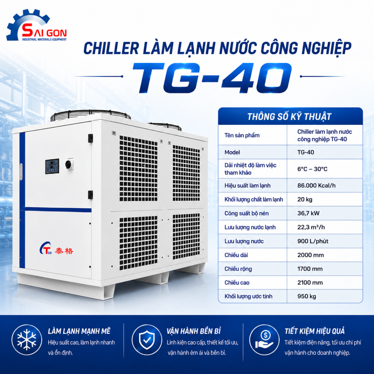 Thông số chiller giải nhiệt nước TG40