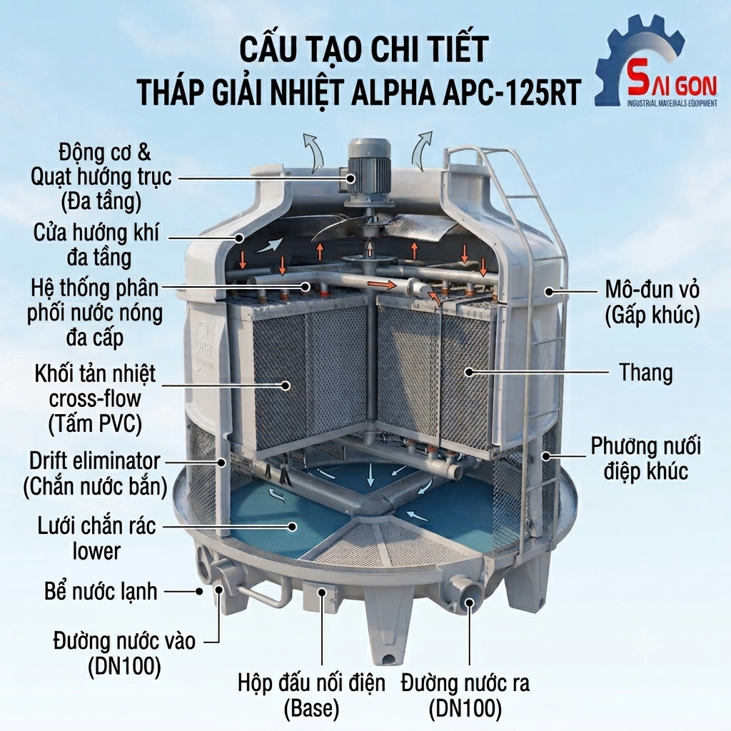 Cấu tạo tháp giải nhiệt 125rt alpha