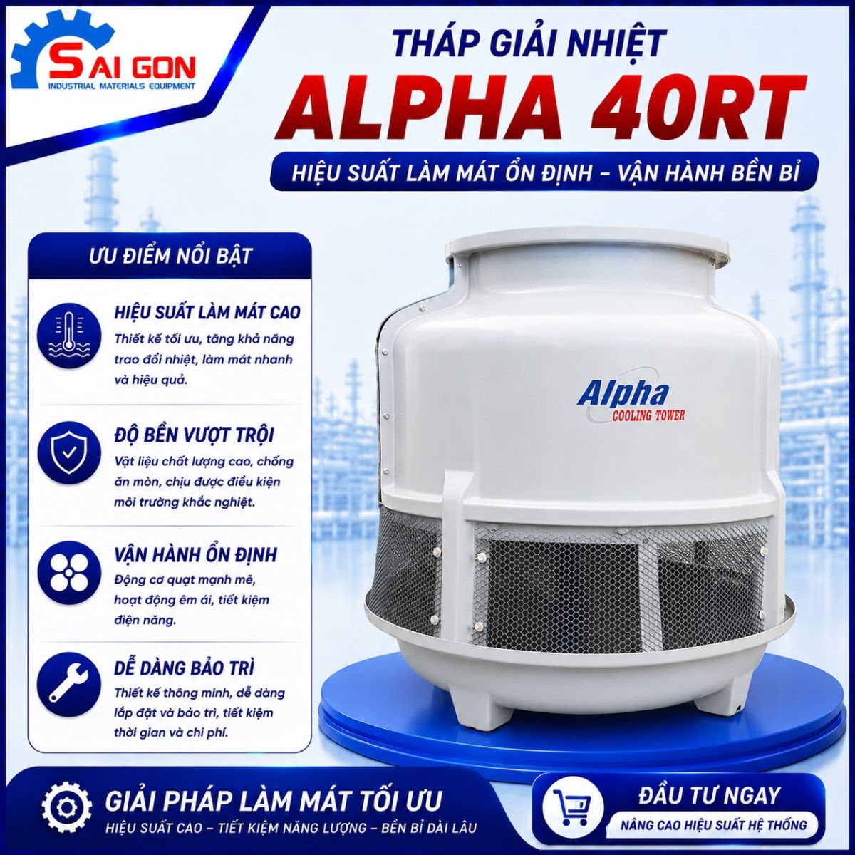 th&aacute;p giải nhiệt dạng tr&ograve;n alpha 40rt